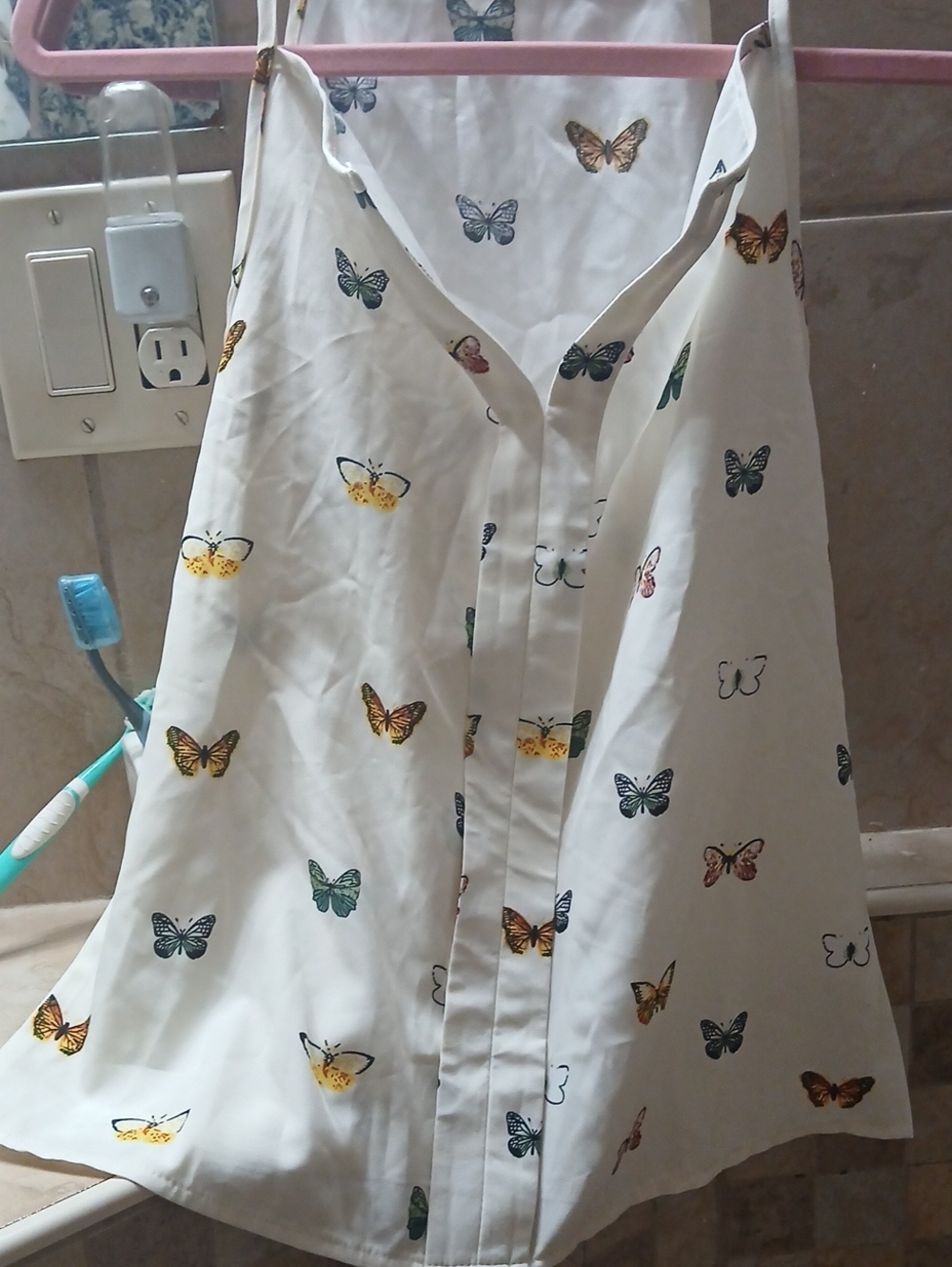 White Butterfly Print Sleeveless Blouse